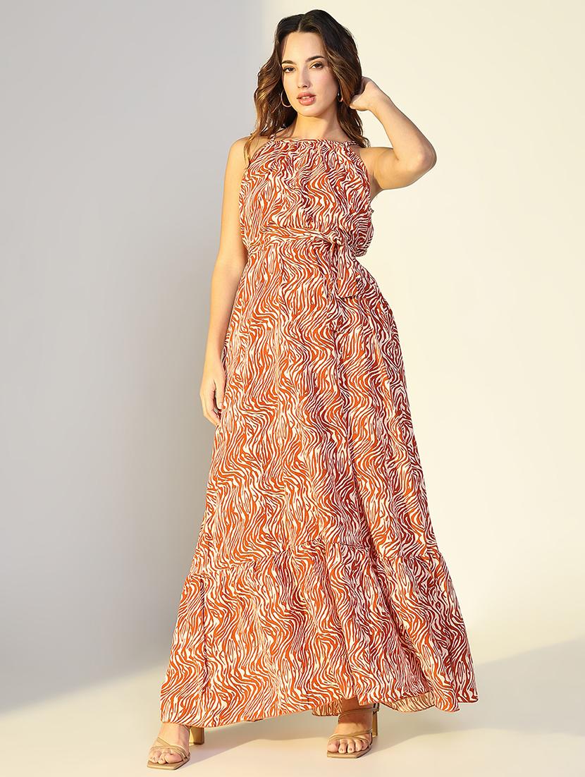 women printed shoulder starp tiered dress - 21643108 - Standard Image - 2
