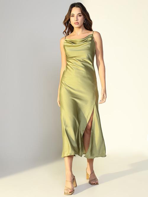 women solid cowl neck shoulder strap a-line dress - 21643119 - Standard Image - 0