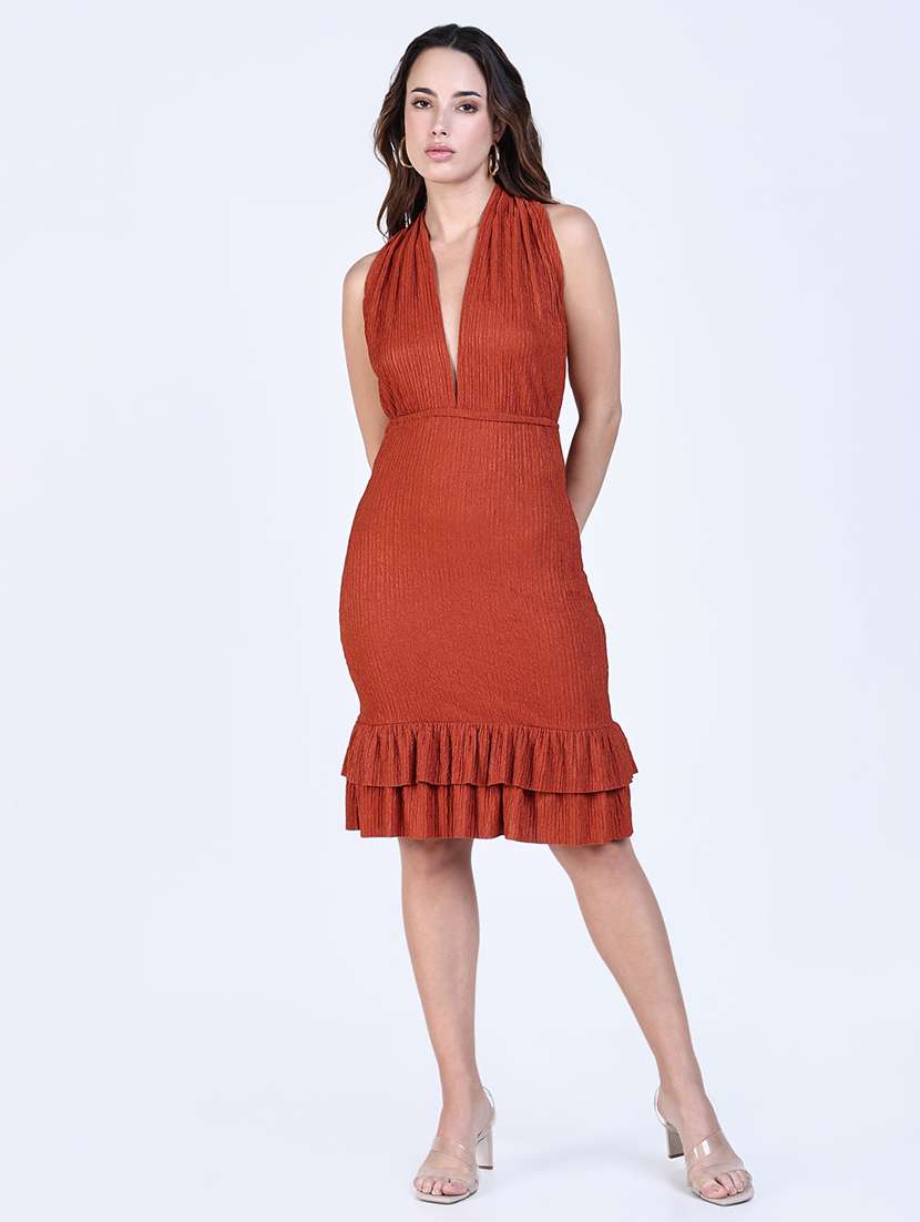 women solid halter neck backless dress