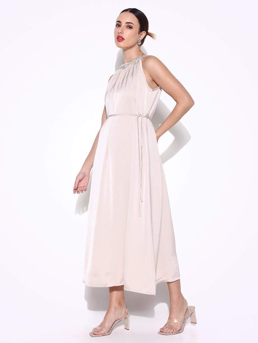 women solid halter neck a-line dress - 21643123 - Standard Image - 2