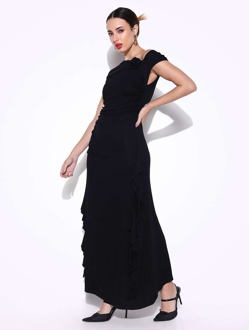 women solid asymmetric neck ruffle dress - 21643127 -  Standard Image - 2