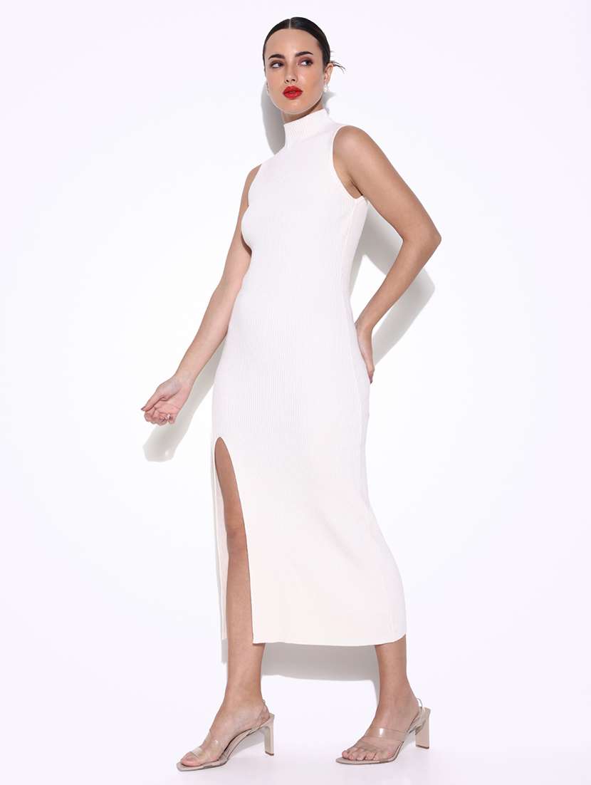 women solid high slit bodycon dress - 21643133 - Standard Image - 2
