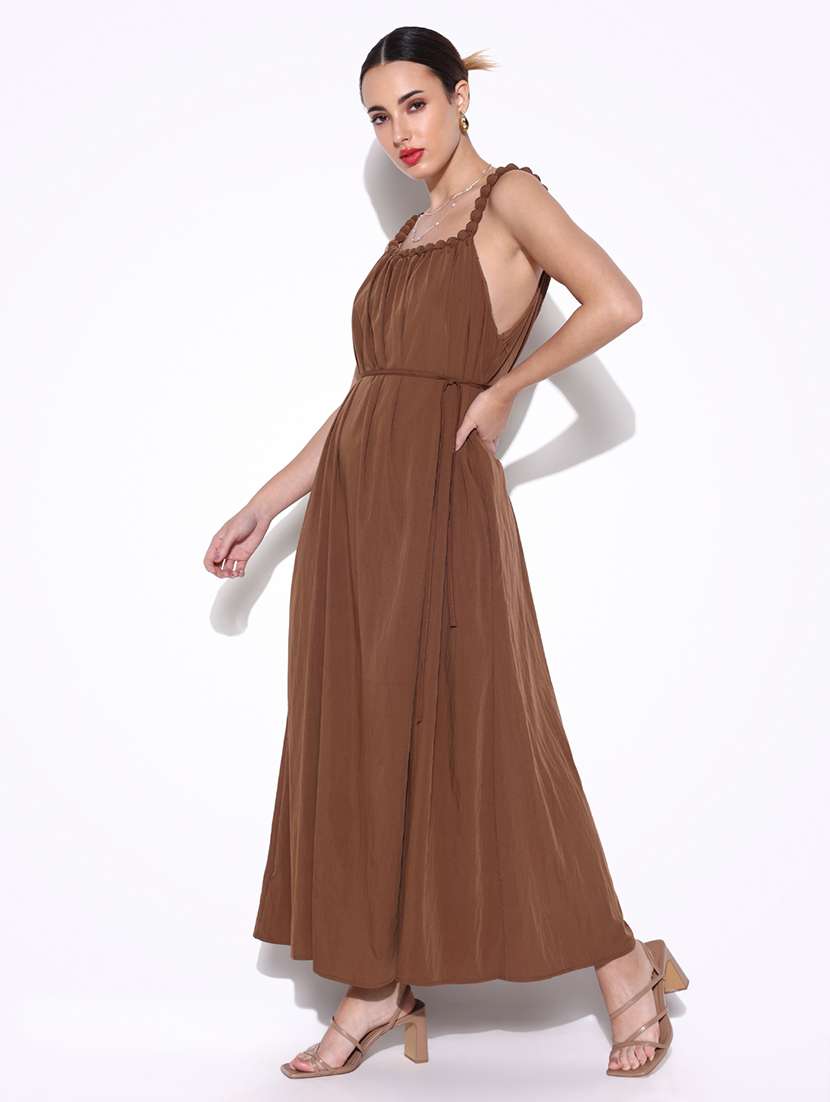 women solid shoulder strap fit & flare dress - 21643143 - Standard Image - 2