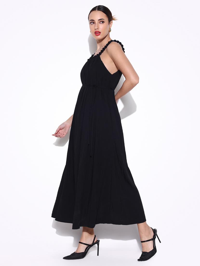 women solid shoulder strap fit & flare dress - 21643144 - Standard Image - 2