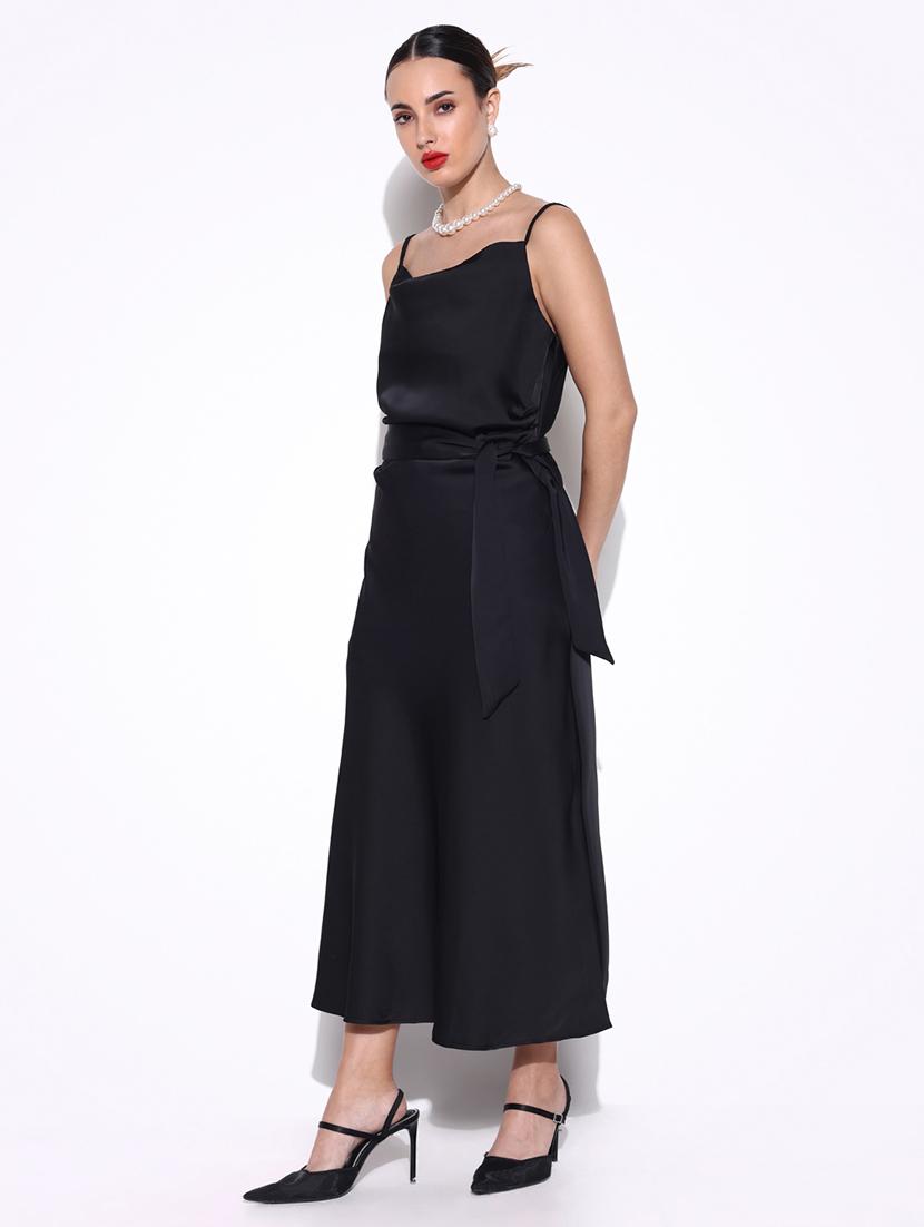 women solid cowl neck a-line dress - 21643145 - Standard Image - 2