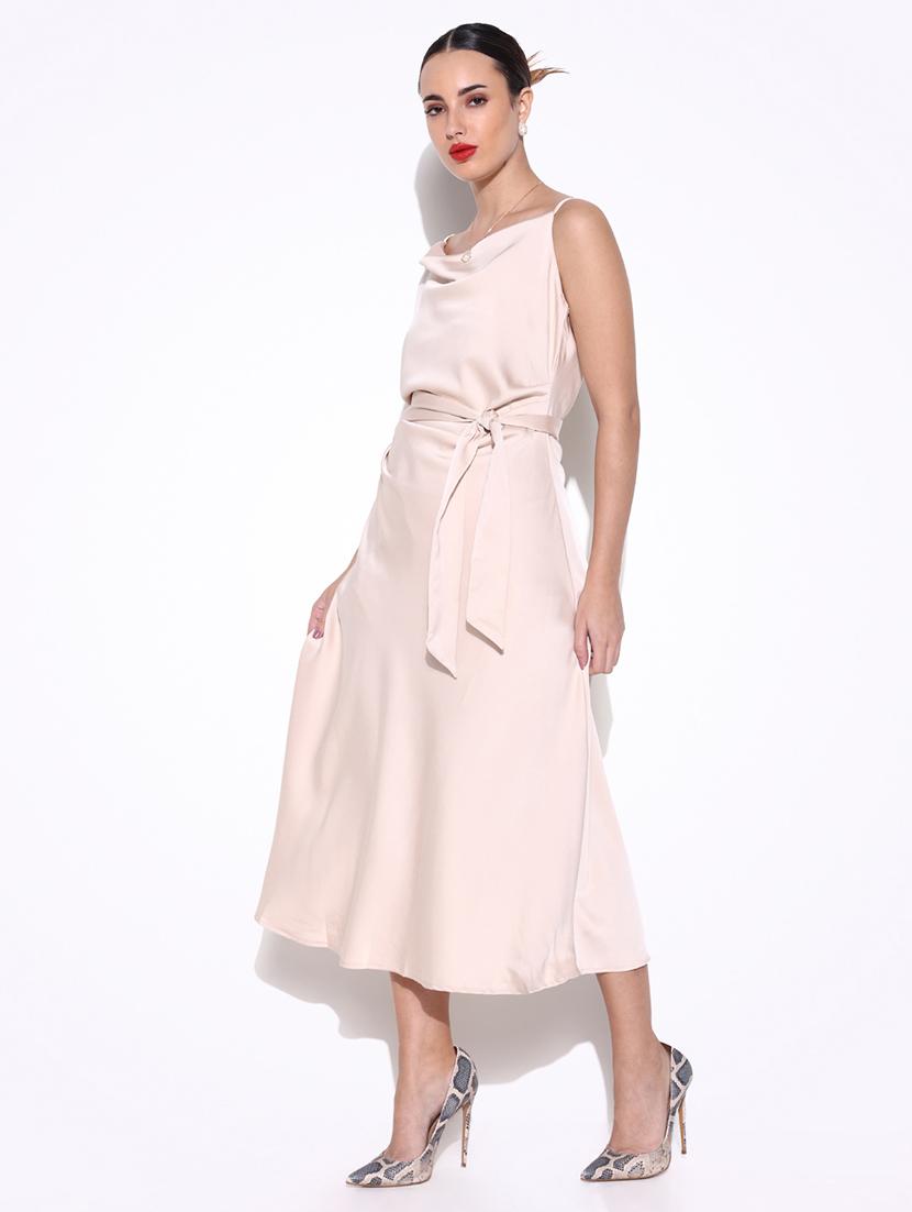 women solid cowl neck a-line dress - 21643148 - Standard Image - 2