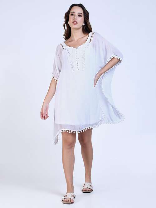 women solid lace detailed kaftan dresss - 21643159 -  Standard Image - 0