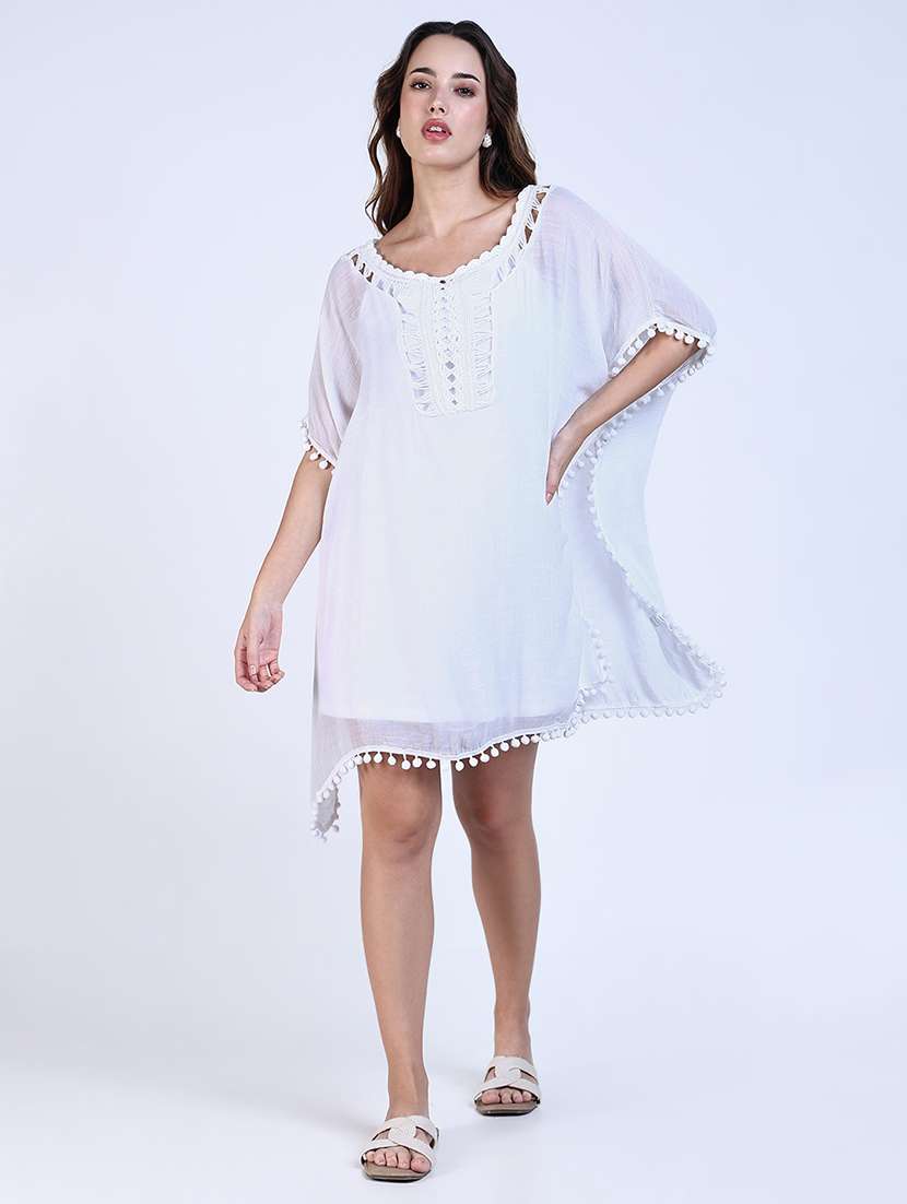 women solid lace detailed kaftan dresss