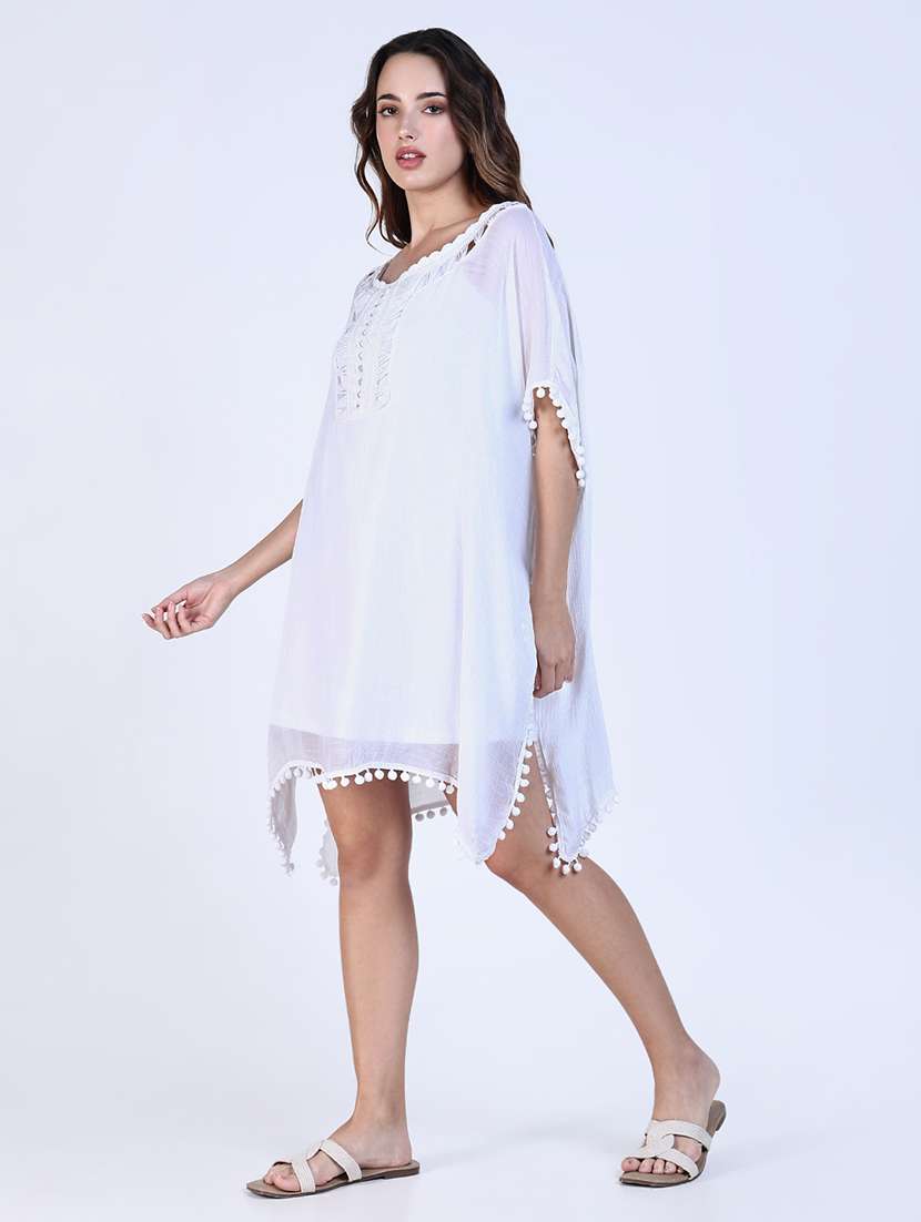 women solid lace detailed kaftan dresss - 21643159 -  Standard Image - 2