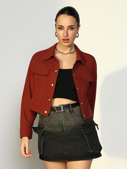 women solid long sleeves crop jacket - 21643164 -  Standard Image - 0