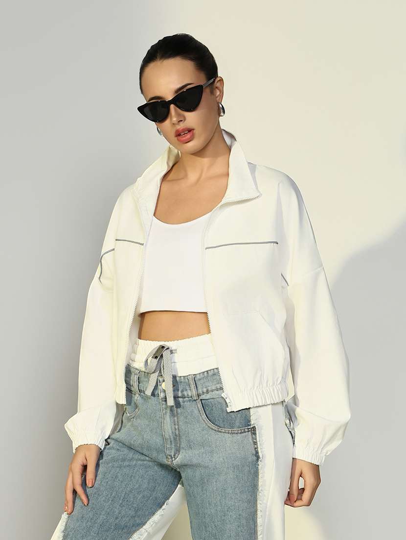 women solid long sleeves cropped windcheater jacket - 21643169 -  Standard Image - 2