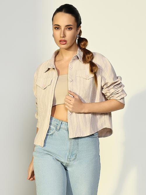 women solid long sleeves crop jacket - 21643173 - Standard Image - 0