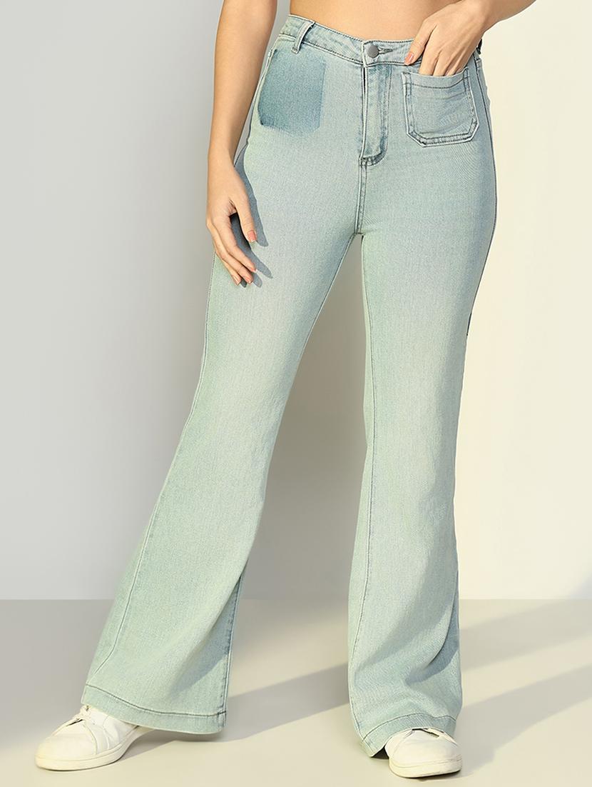 women solid high rise bootcut jean