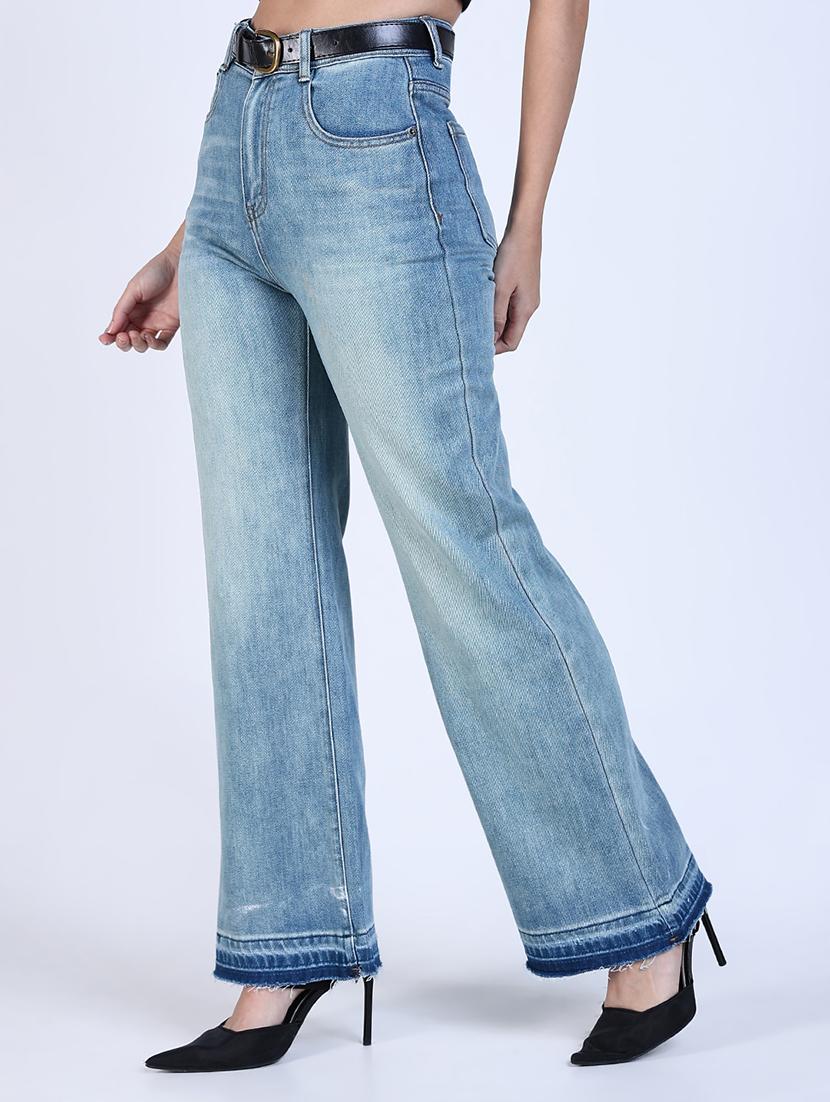 women solid high rise wide leg jean - 21643177 - Standard Image - 2