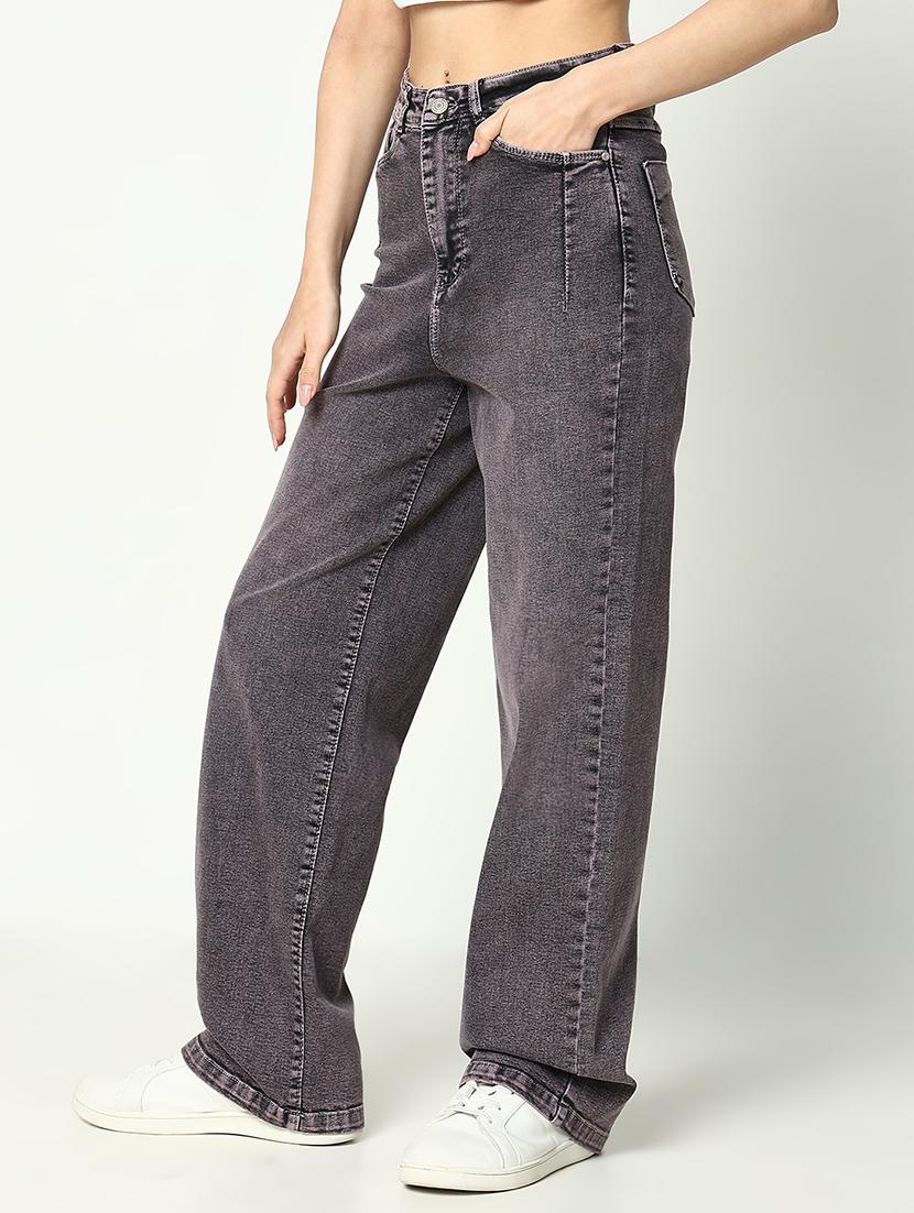 women solid high rise wide leg jean - 21643183 - Standard Image - 2