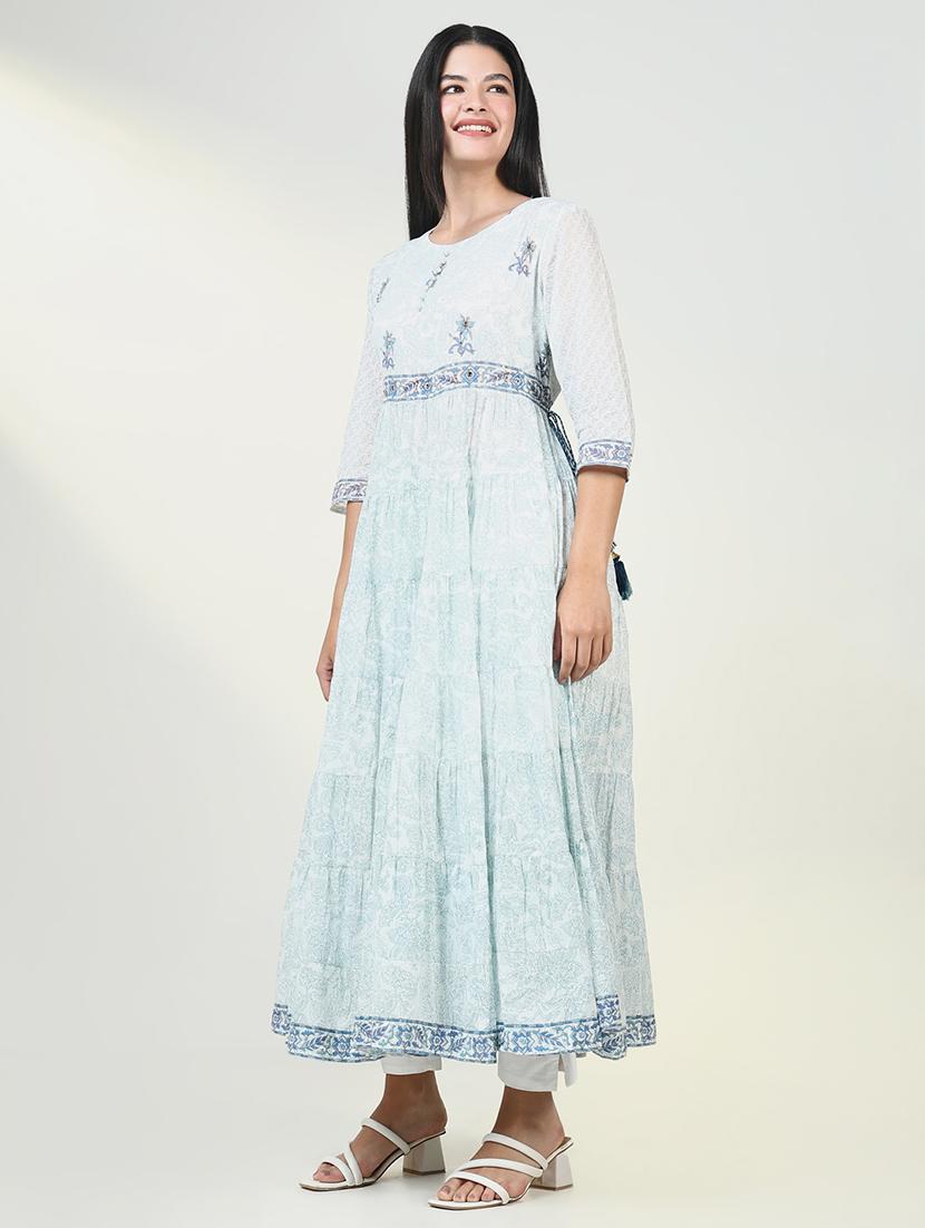 women light blue floral printed anarkali kurta - 21643193 - Standard Image - 2
