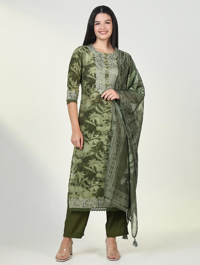 women three quarter sleeve kurta pant with dupatta set - 21643207 - Zoom Image - 0