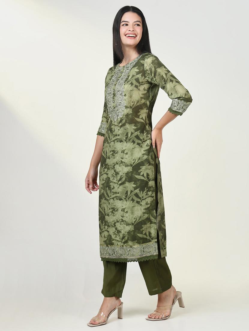 women three quarter sleeve kurta pant with dupatta set - 21643207 - Standard Image - 2