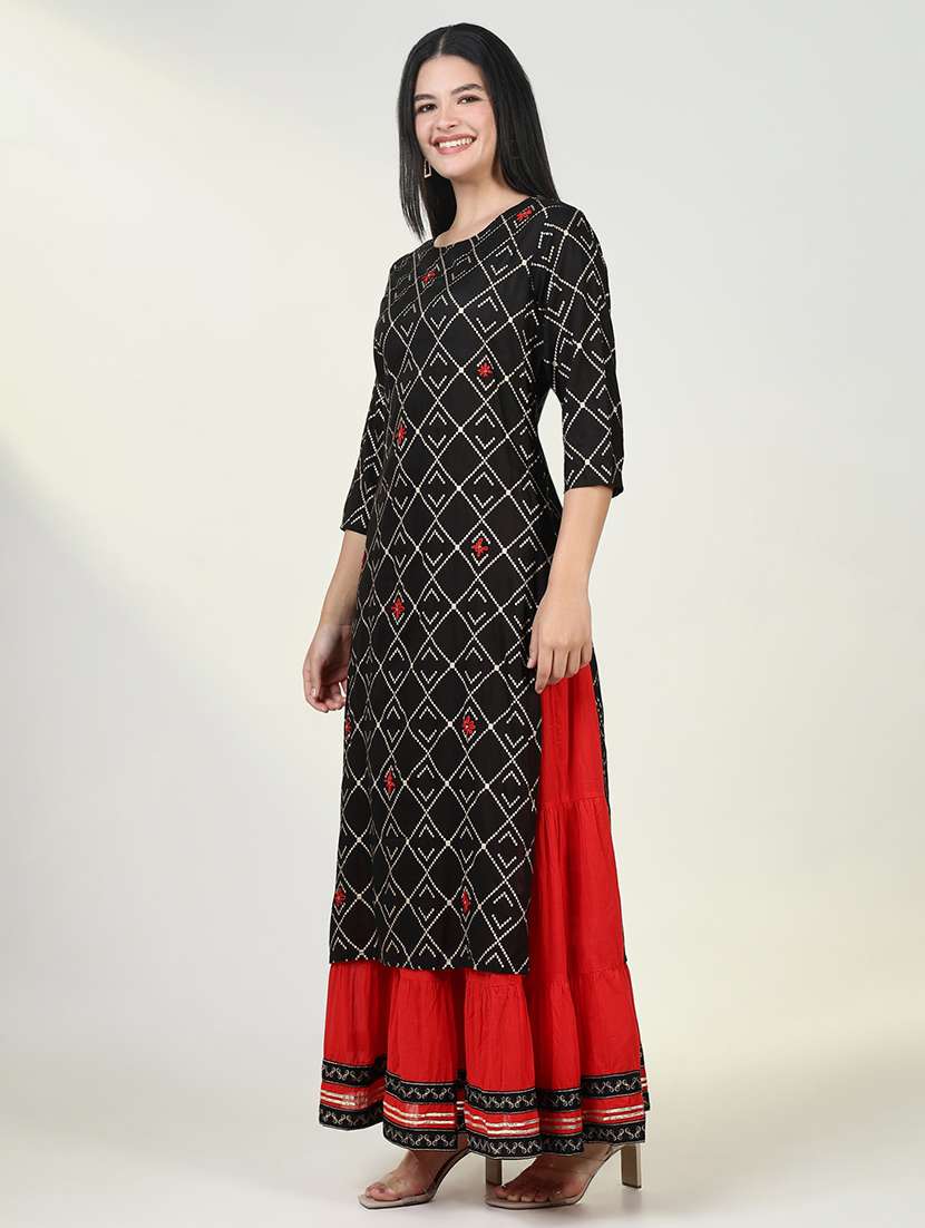 women geometric printed kurta skirt set with dupatta - 21643215 - Standard Image - 2