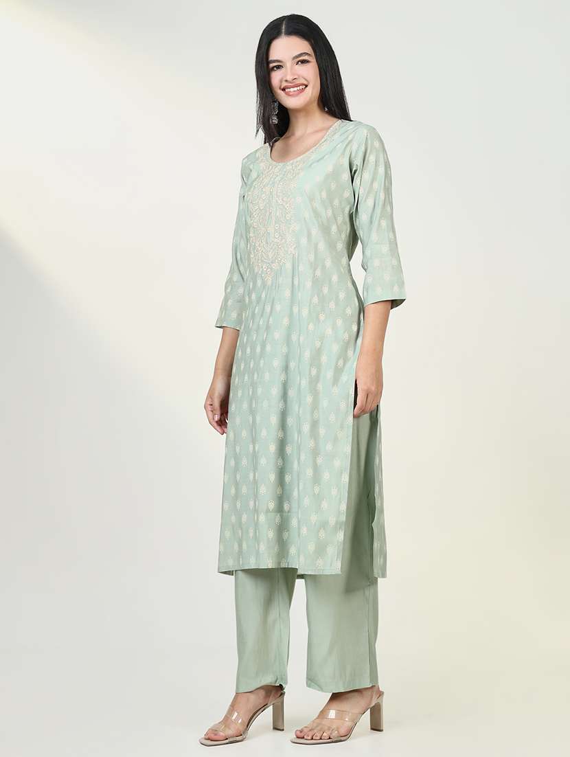women three quarter sleeve kurta pant with dupatta set - 21643219 -  Standard Image - 2