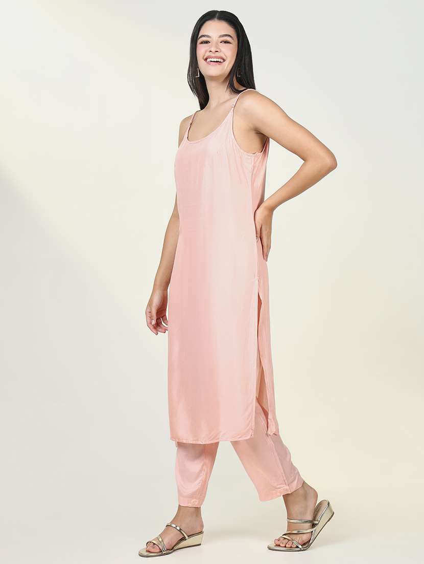 women peach floral printed kurta pant set - 21643221 - Standard Image - 2