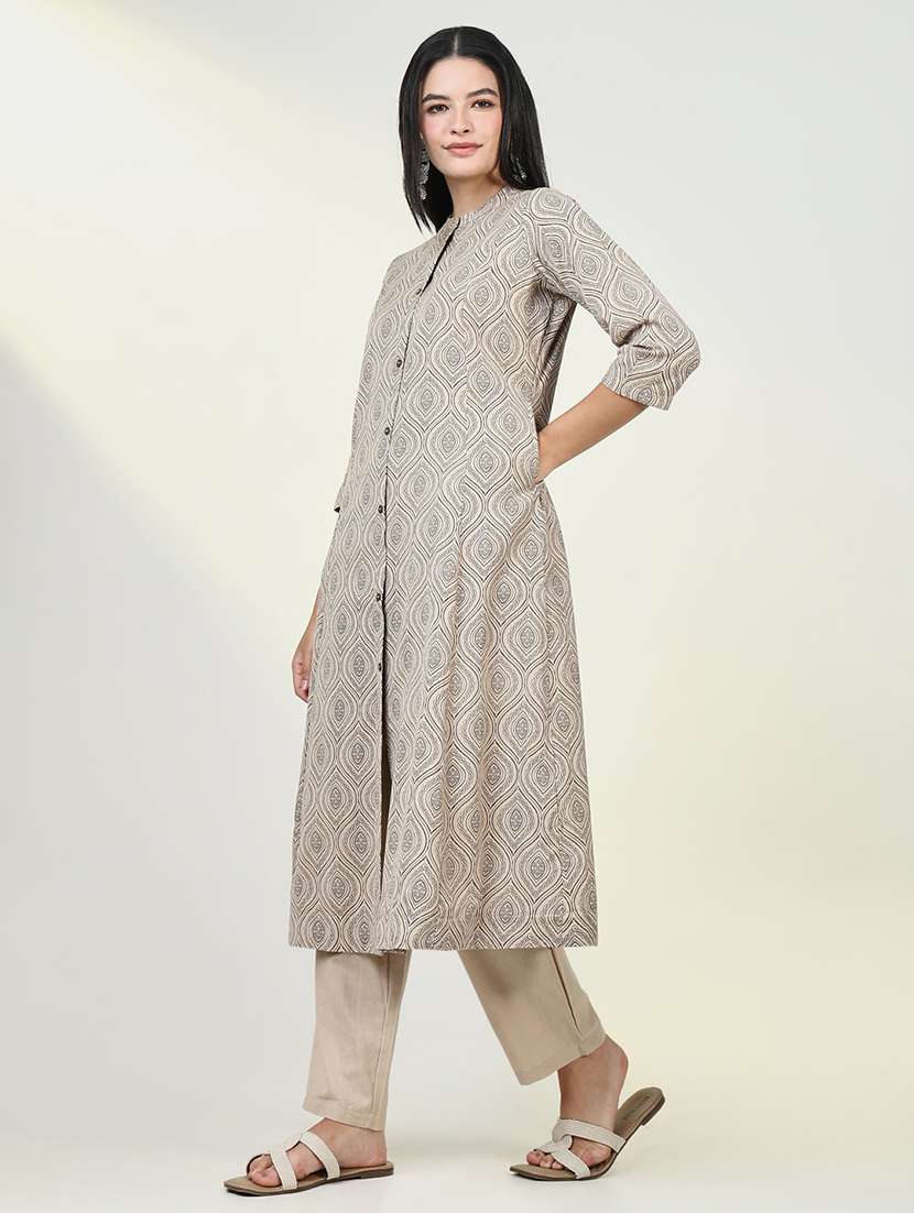 women beige printed kurta pant set - 21643222 -  Standard Image - 2