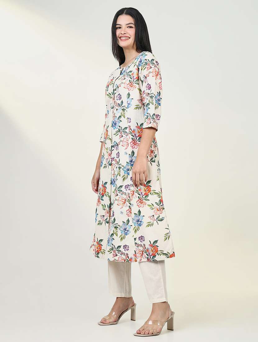 women cream floral printed kurta pant set - 21643227 -  Standard Image - 2