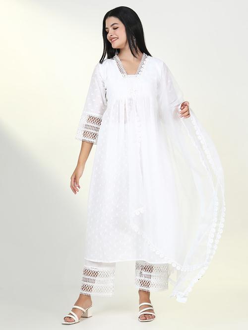 women three quarter sleeve kurta pant with dupatta set - 21643234 - Standard Image - 0