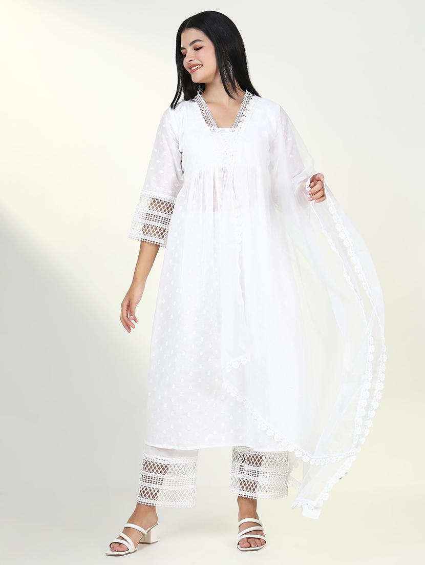 women three quarter sleeve kurta pant with dupatta set - 21643234 - Zoom Image - 0
