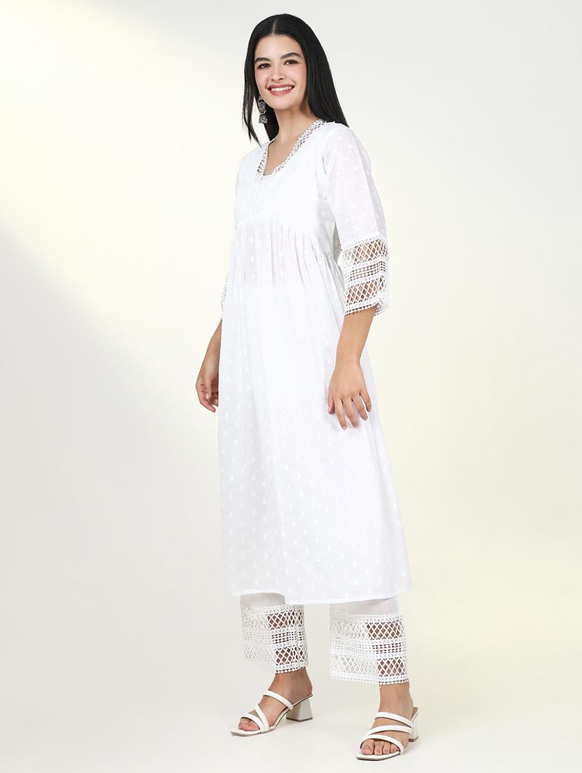 women three quarter sleeve kurta pant with dupatta set - 21643234 - Standard Image - 2