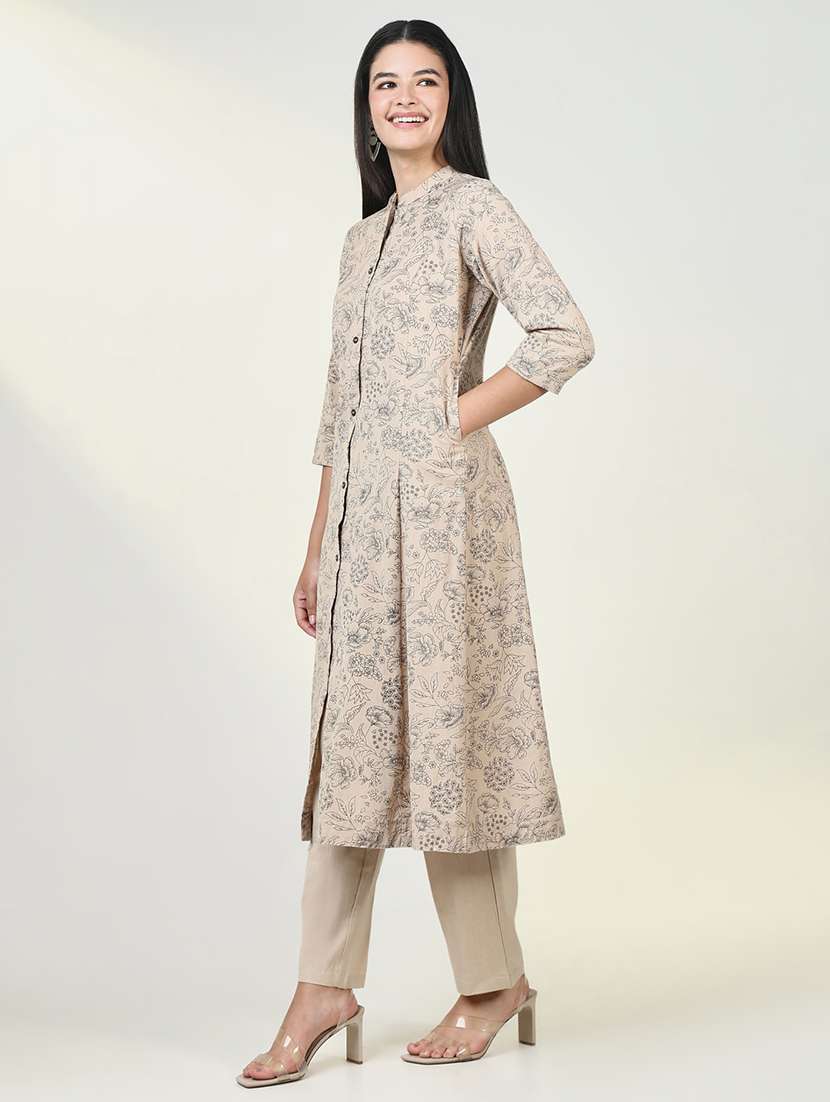 women beige floral printed kurta pant set - 21643252 -  Standard Image - 2