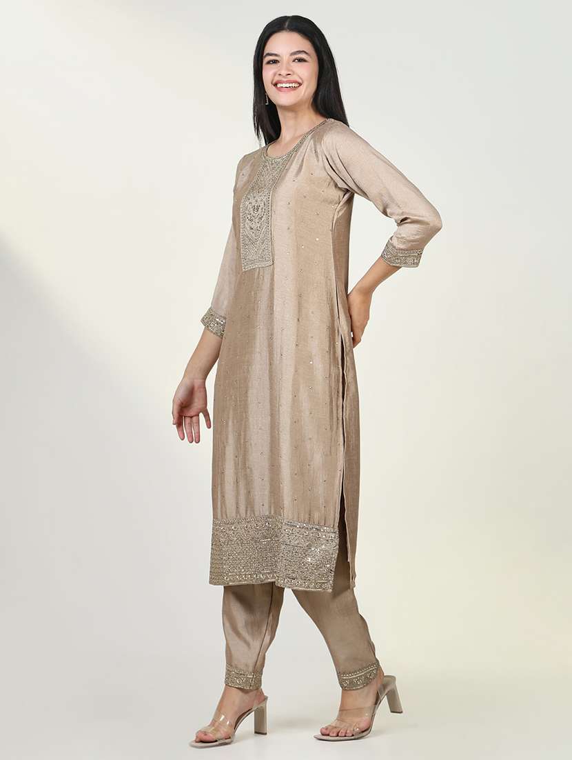 women three quarter sleeve kurta pant with dupatta set - 21643256 -  Standard Image - 2