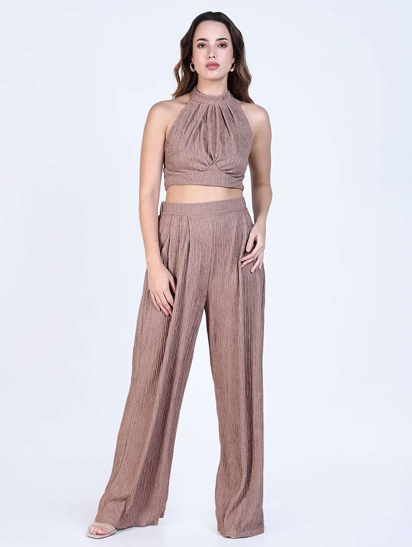 women solid top and palazzo co-ord set