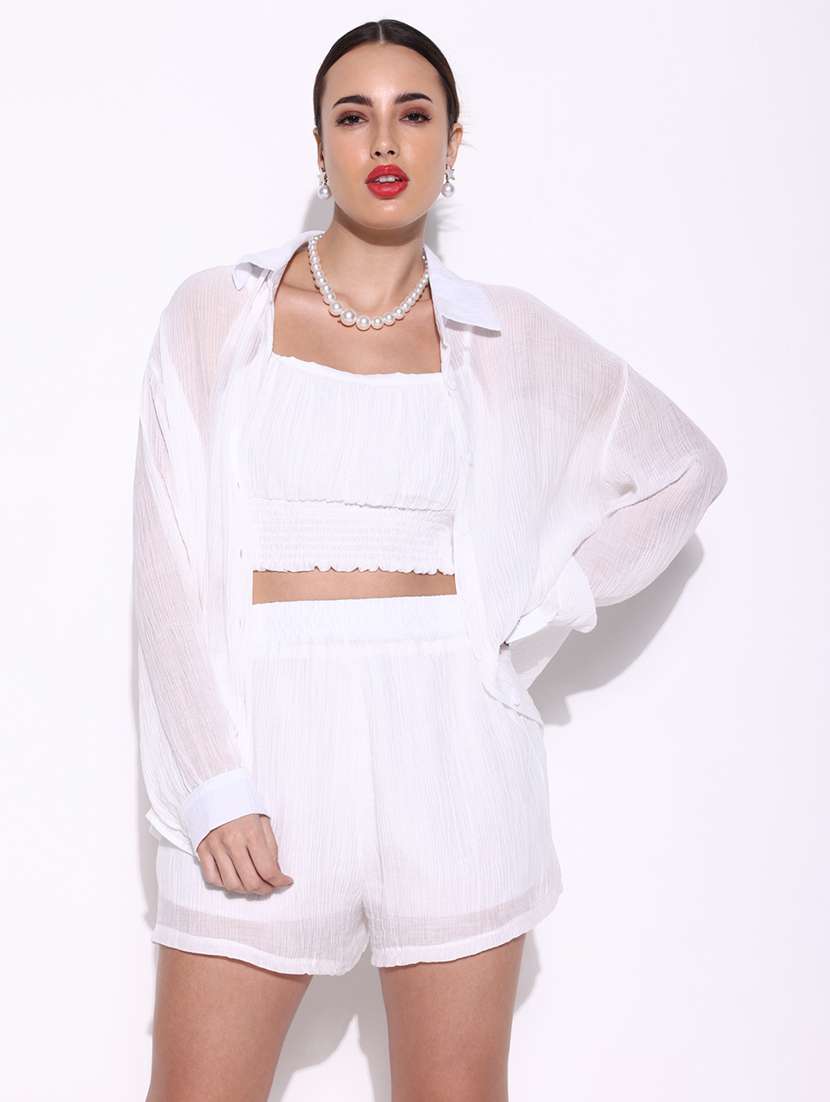 women solid top and shorts with shirt set