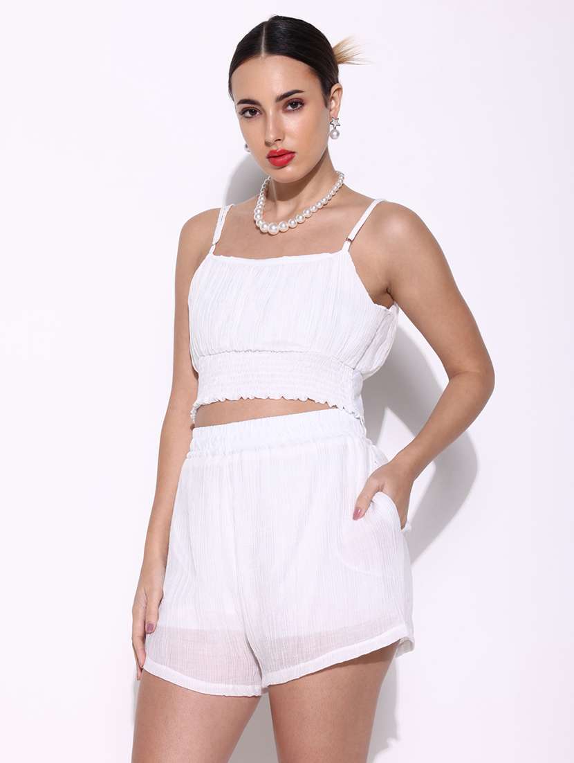 women solid top and shorts with shirt set - 21643294 -  Standard Image - 2