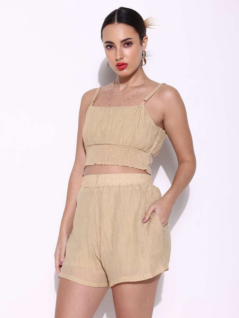 women solid top and shorts with shirt set - 21643296 -  Standard Image - 2
