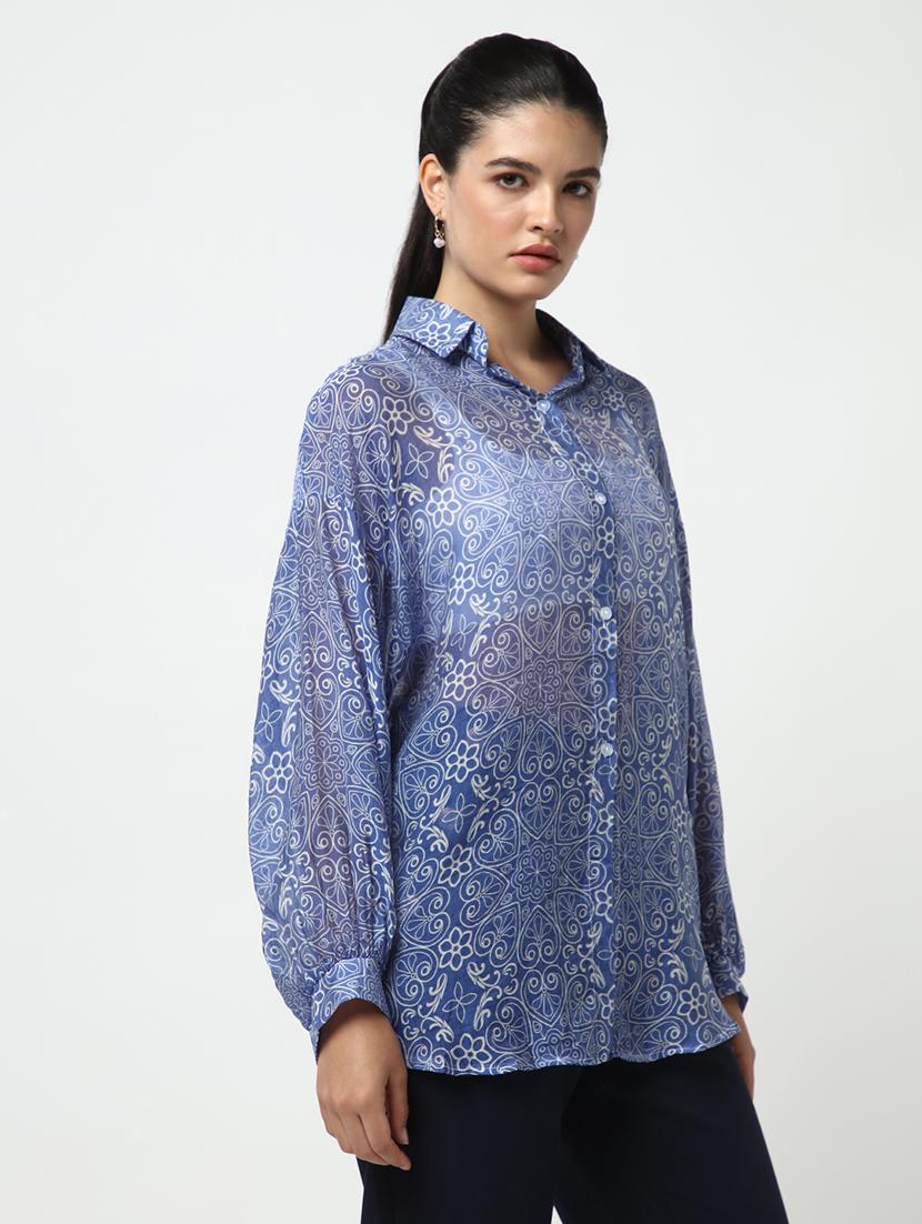 women printed collared oversized shirt - 21643307 - Standard Image - 2