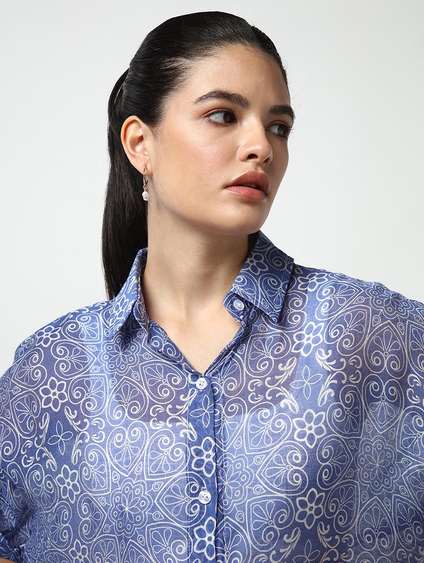 women printed collared oversized shirt - 21643307 - Standard Image - 7