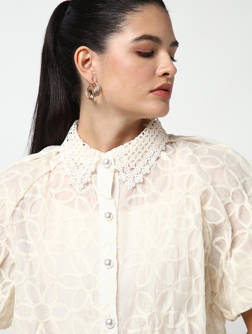 women lace deatiled collared puff sleeves shirt with slip - 21643312 - Standard Image - 7