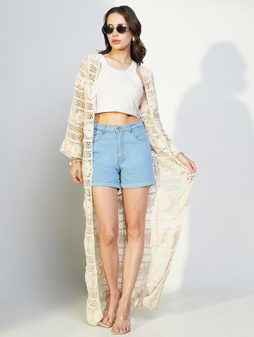 women lace detailed sleeveless long shrug - 21643335 - Standard Image - 0