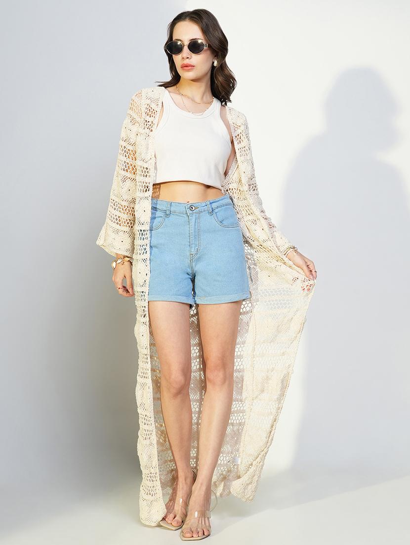 women lace detailed sleeveless long shrug - 21643335 - Zoom Image - 0