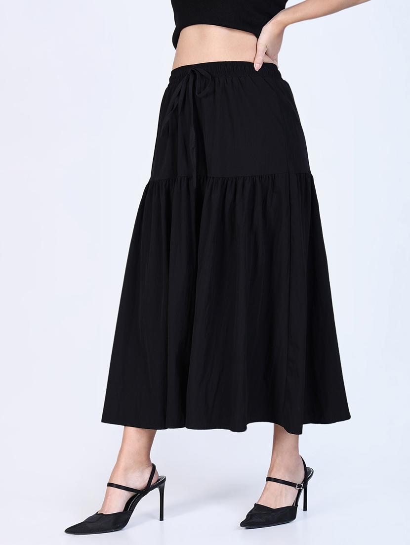 women solid high rise flared skirt - 21643348 - Standard Image - 2