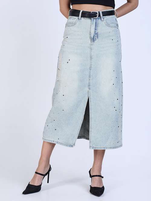 women solid high rise denim a-line skirt - 21643353 -  Standard Image - 0