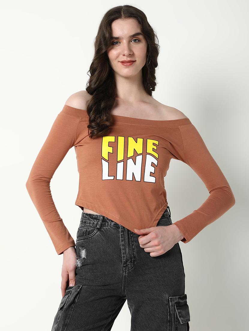 women typography off-shoulder neck top - 21643366 - Zoom Image - 0