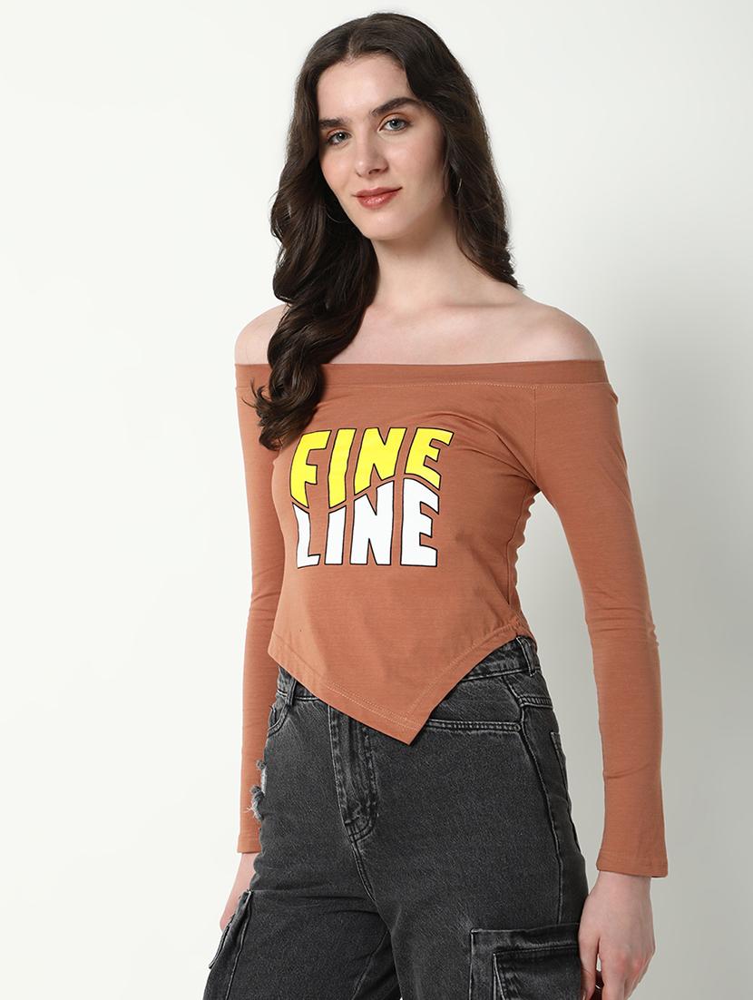 women typography off-shoulder neck top - 21643366 - Standard Image - 2