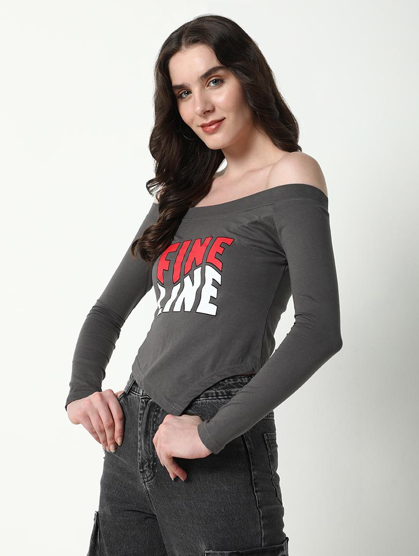 women typography off-shoulder neck top - 21643367 - Standard Image - 2