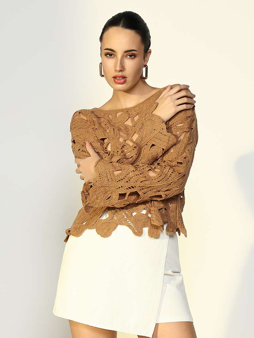 women crochet detailed long sleeves top