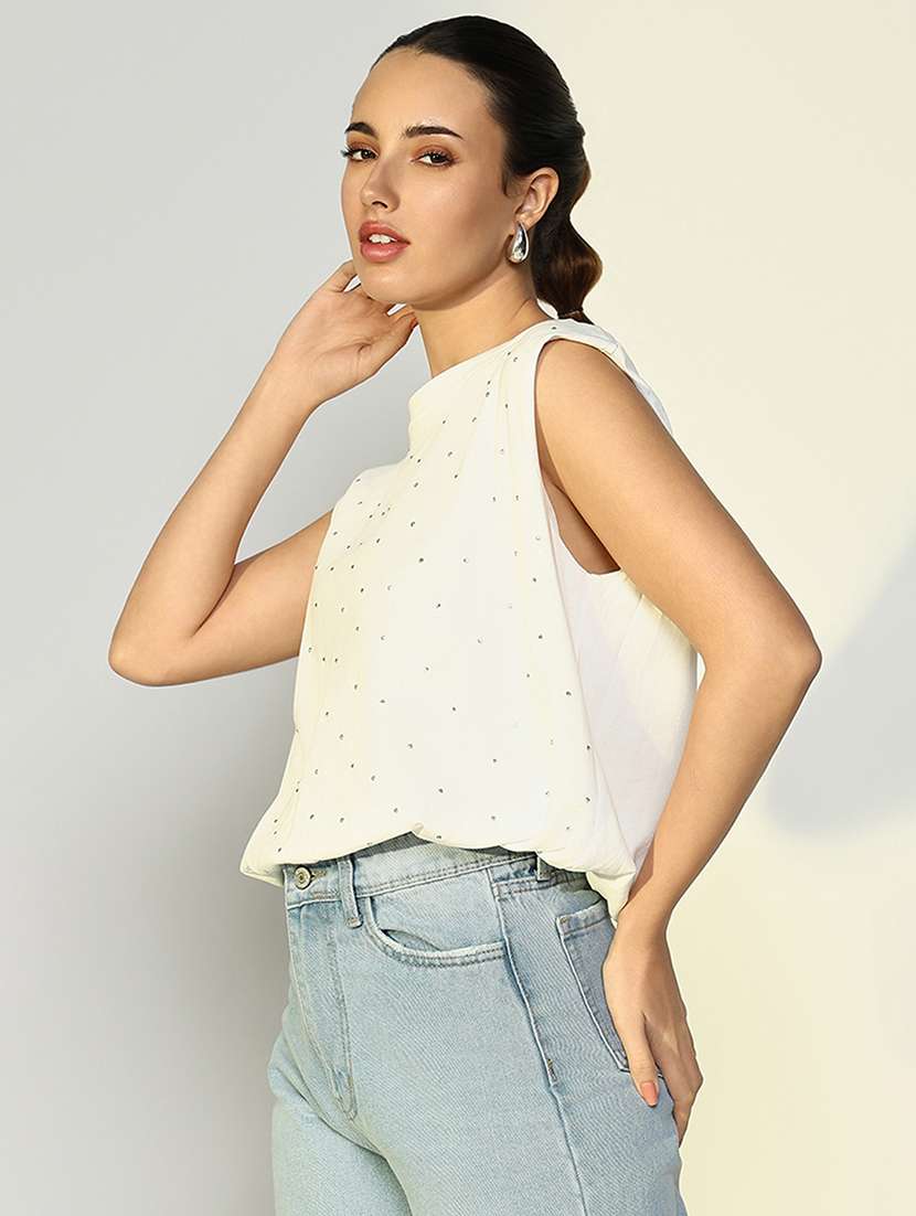 women polka doted sleeveless regular top - 21643384 -  Standard Image - 2
