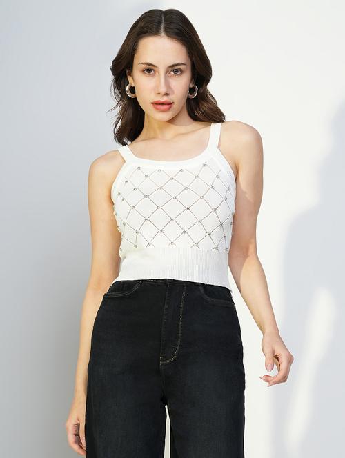 women white embellished shoulder strap neck top - 21643400 -  Standard Image - 0