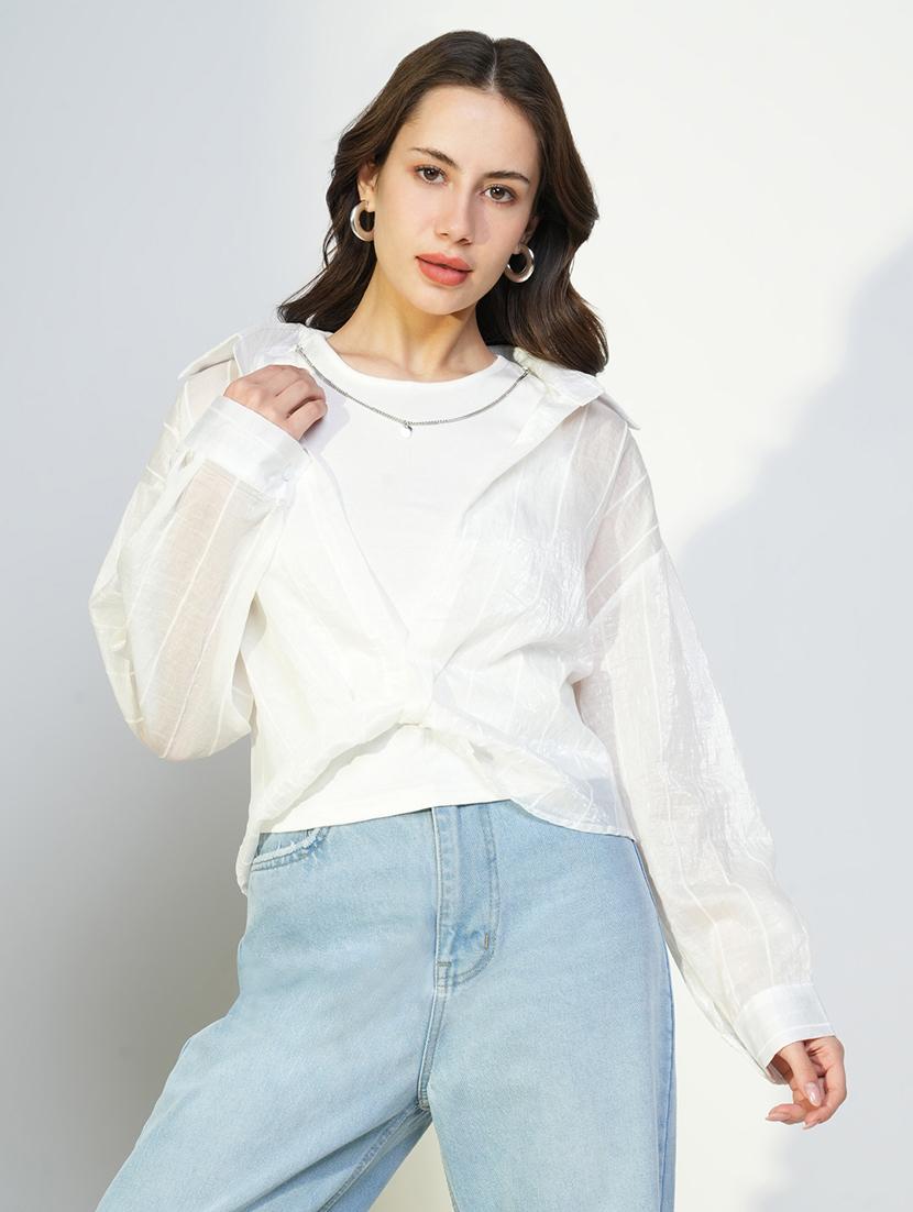 women white solid top with long sleeves shirt  - 21643432 -  Zoom Image - 0